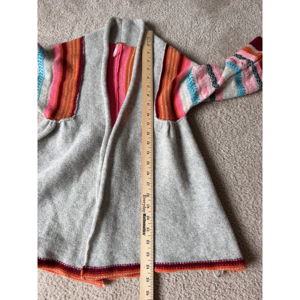 Free People Cardigan Sweater Boho Striped Wool Blend Grey Medium - Picture 5 of 9